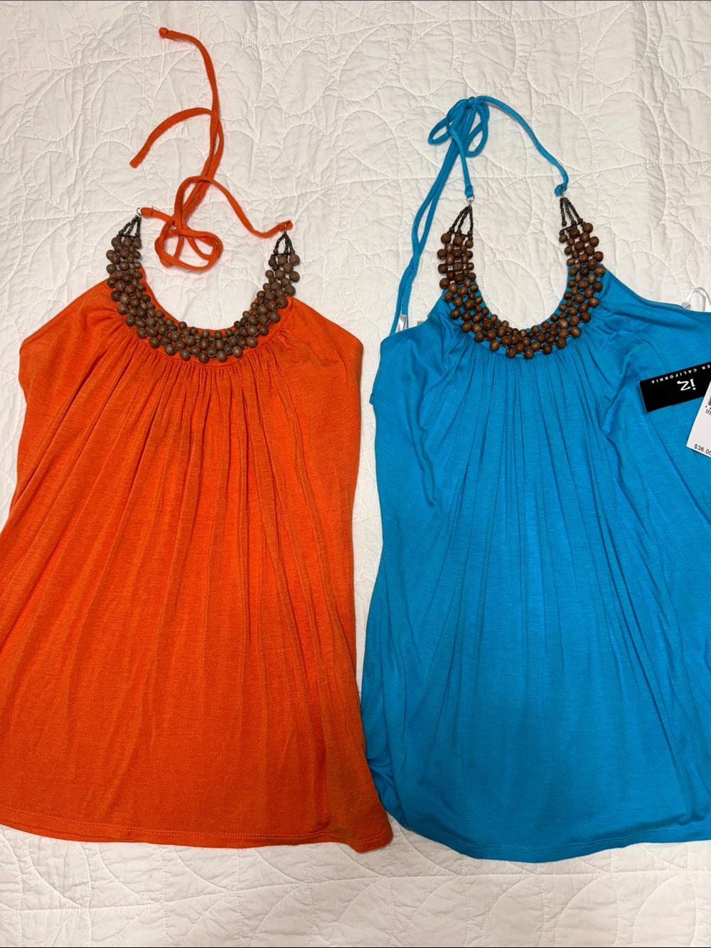 Byer California Beaded Halter Tops - Teal & Orange
